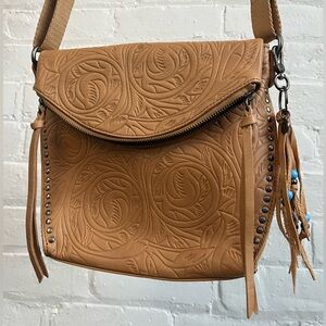 The Sak Adjustable Leather Crossbody Or Shoulder Bag Scotch Leaf Embossed Purse